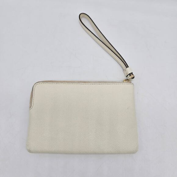 Coach Women's Crossgrain Leather Corner Zip Wristlet Shopping Ivory Gold - Picture 2 of 7